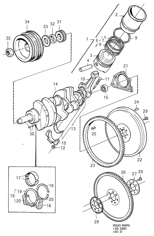 volvo 260 Main Bearing Kit. Auto.TRANS. B27, B28. Crank Mechanism. MAN ...