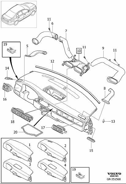 Volvo S80 Dashboard Air Vent (Right). AIR OUTLET. CH - 30643314 | Volvo ...