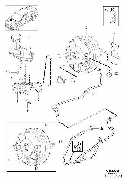 Volvo S80 Master cylinder, power brake booster