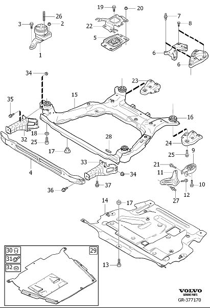 Volvo S80 Reinforcement. Engine Mountings. (Right) - 31391781 | Volvo ...